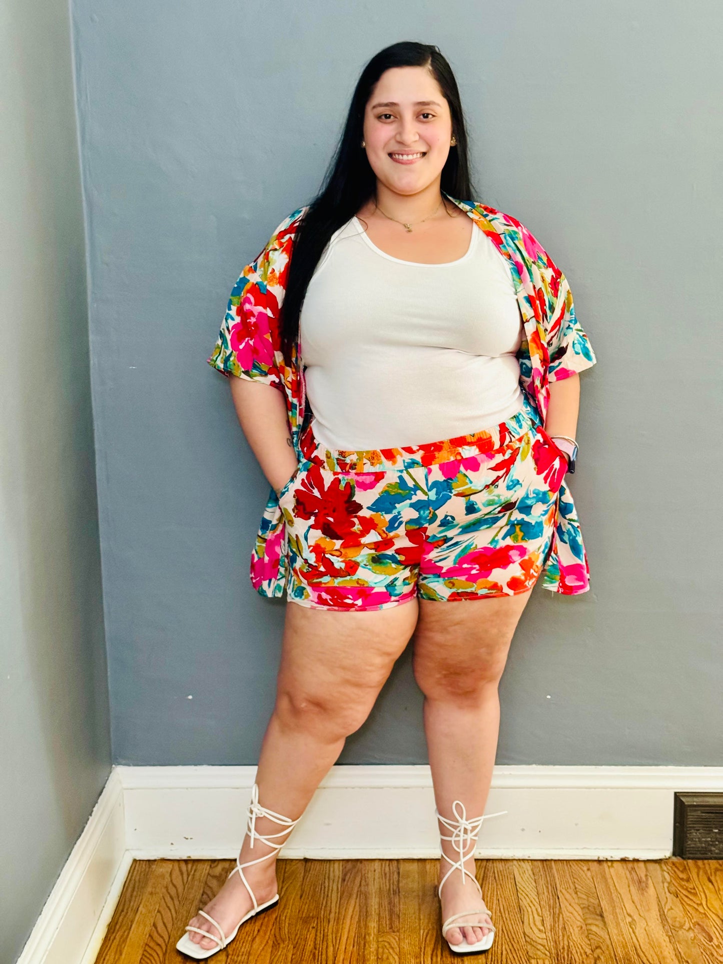 Blossom Breeze Plus Size Floral Print Shorts Set