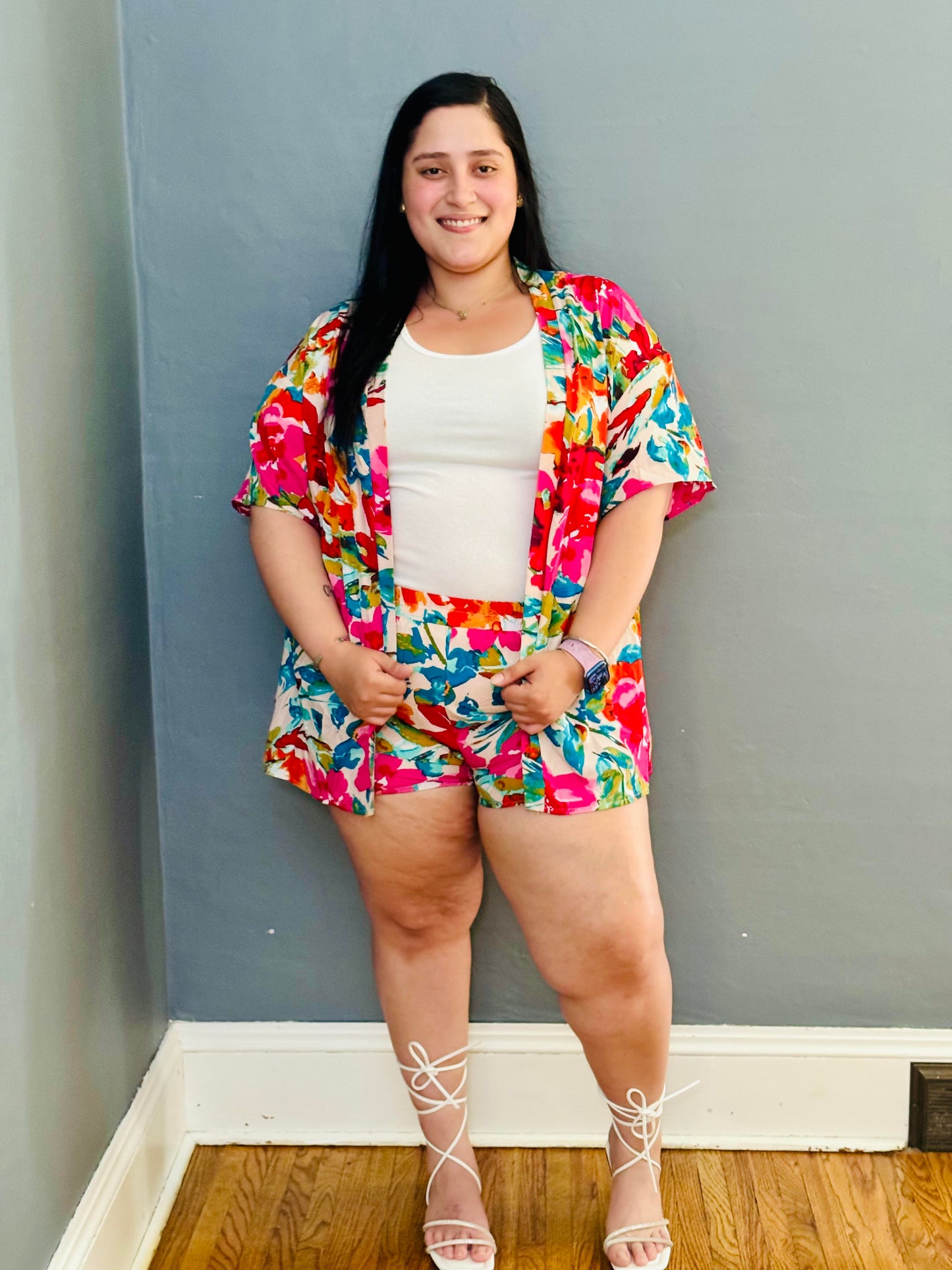 Blossom Breeze Plus Size Floral Print Shorts Set