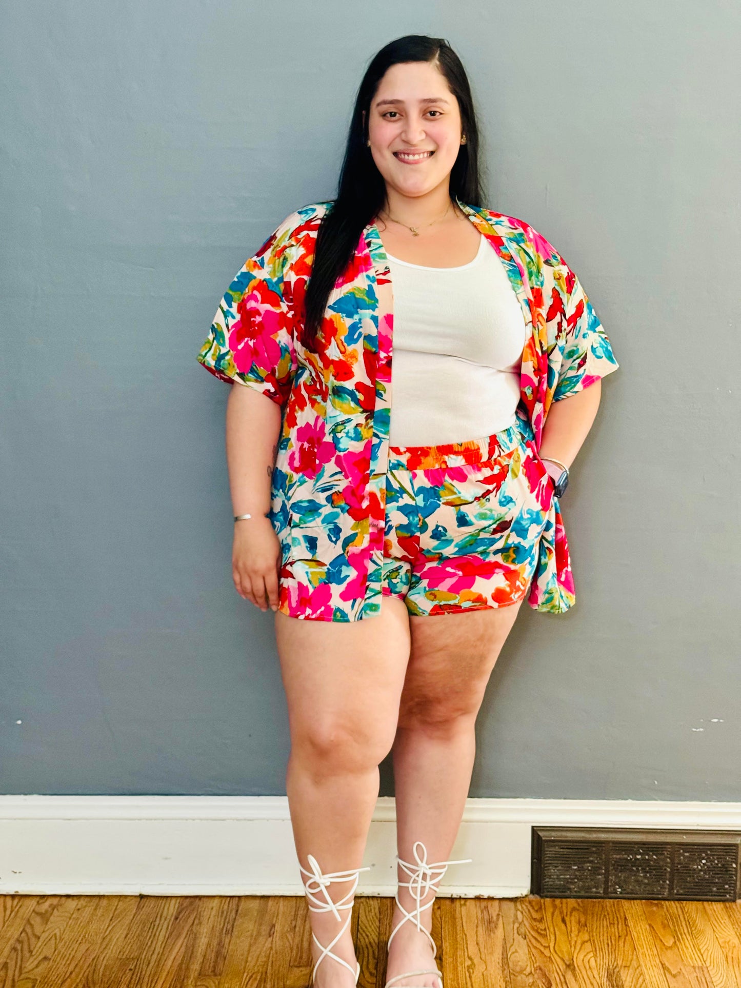 Blossom Breeze Plus Size Floral Print Shorts Set