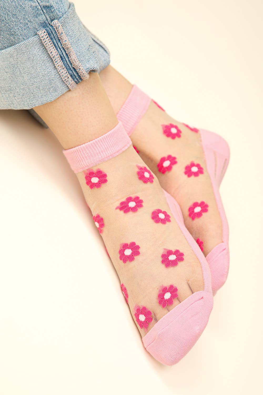 Floral Embroidered Mesh Ankle Socks