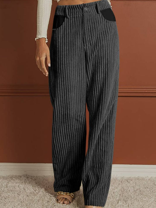 Contrast Patched Pocket Corduroy wide legged pants