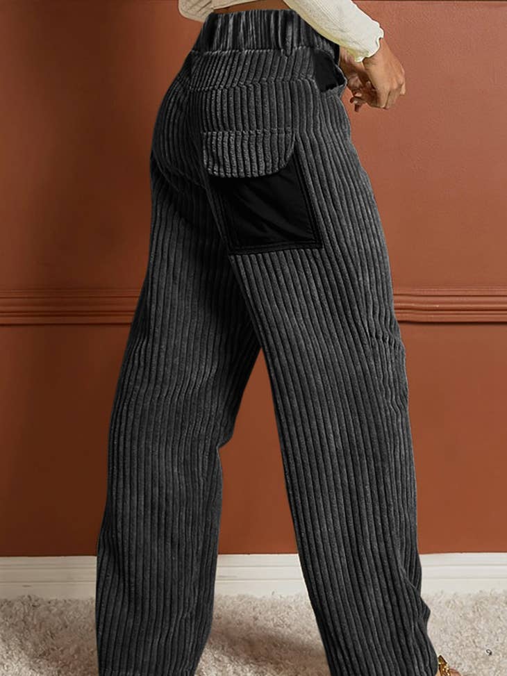 Contrast Patched Pocket Corduroy wide legged pants