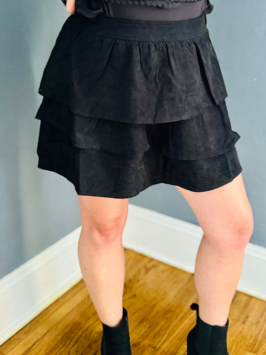 Velvet  Ruffled Corduroy Mini Skirt