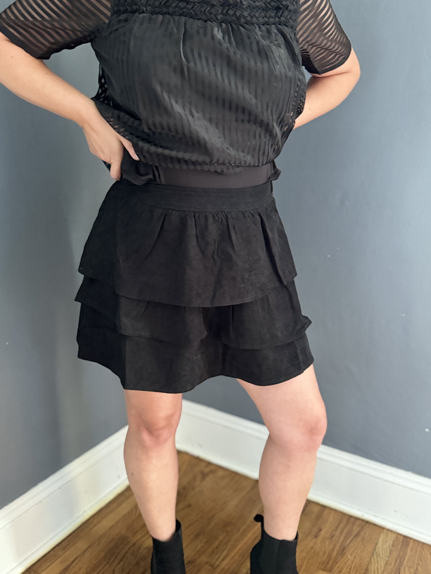 Velvet  Ruffled Corduroy Mini Skirt