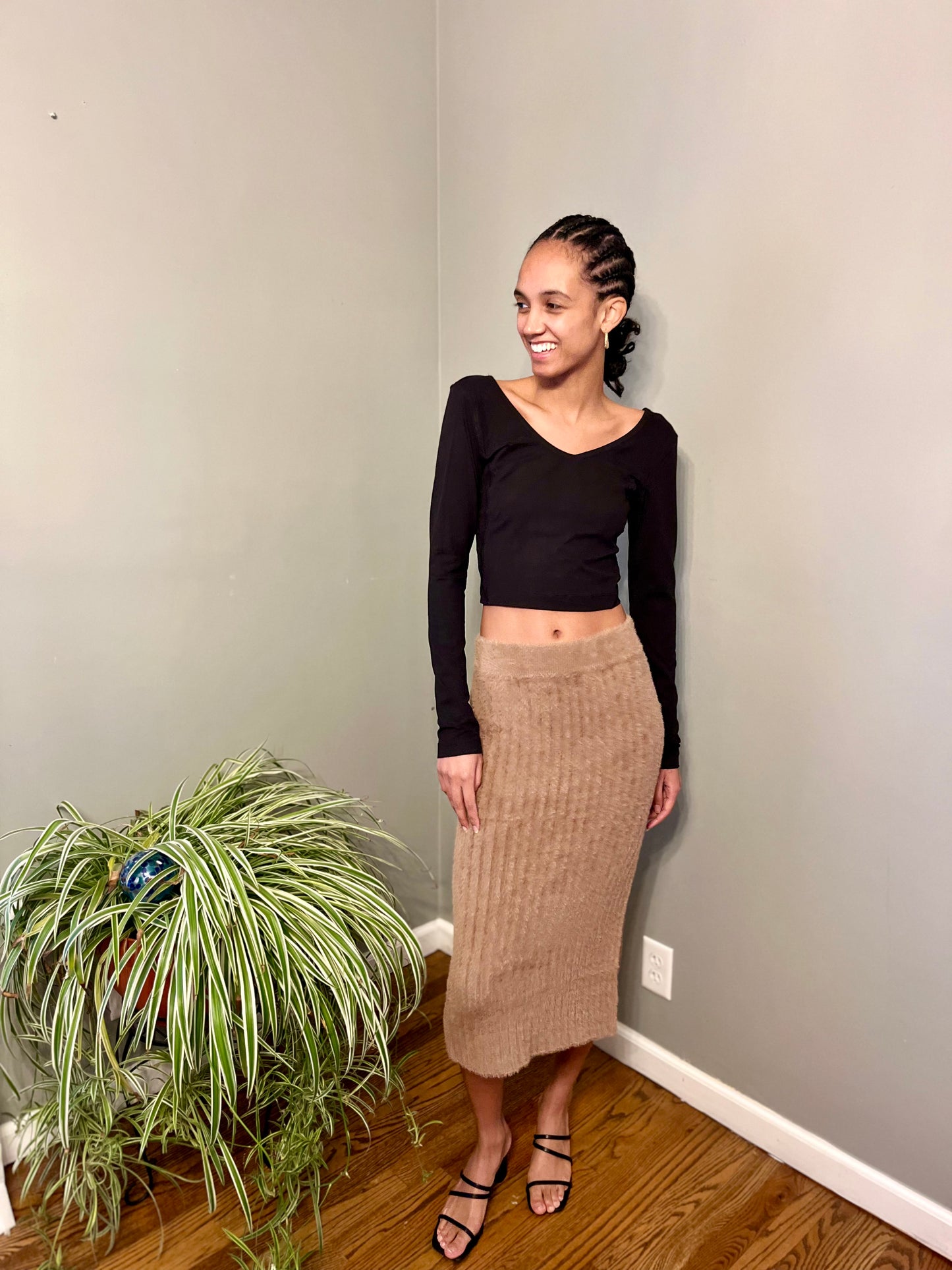 Ribbed Knee Length Sweater Skirt