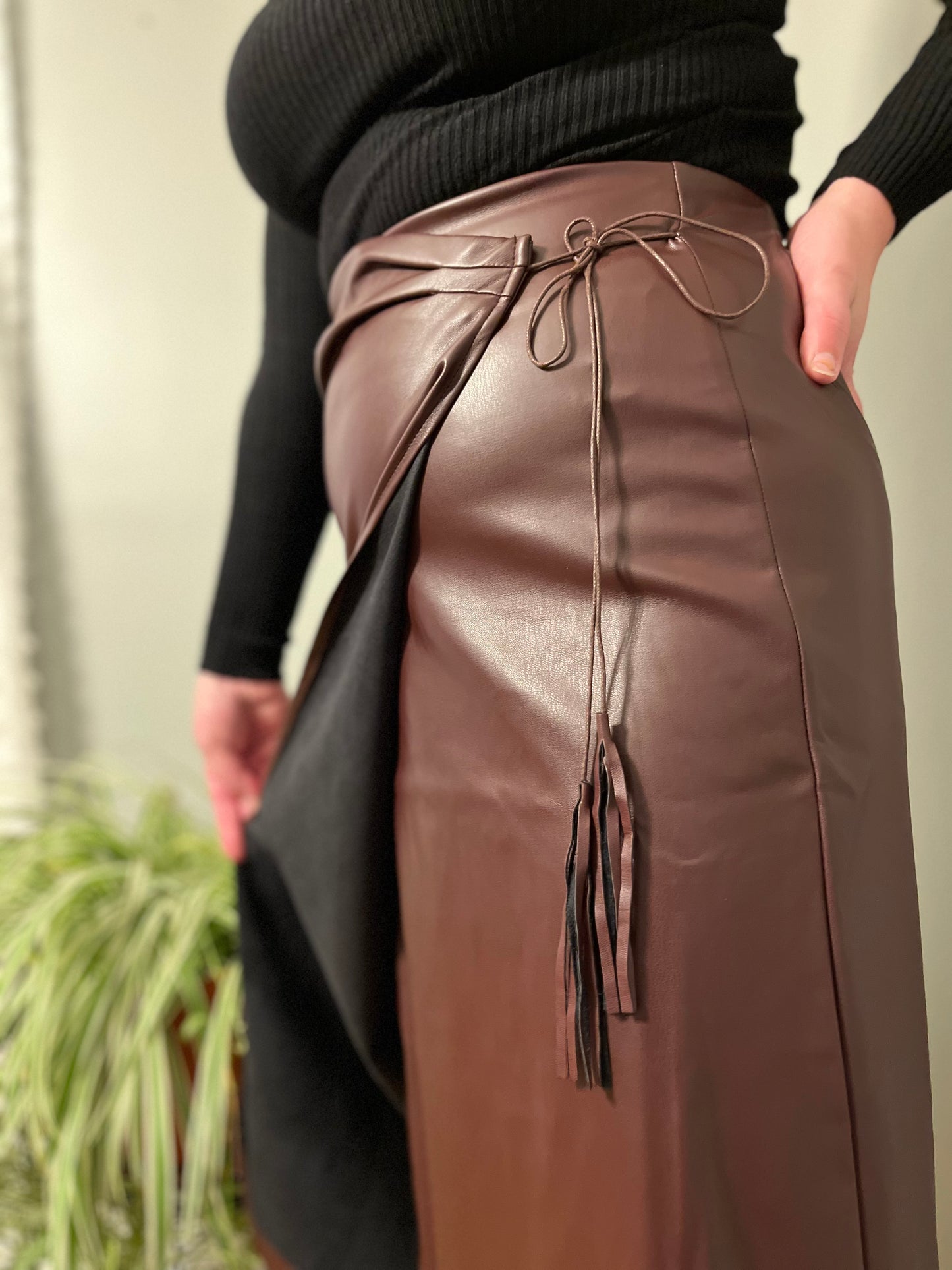 Pleather Wrap Skirt