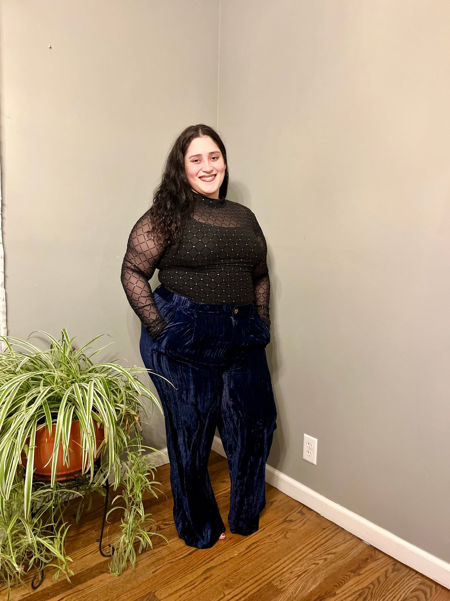 CRINKLE VELVET WIDE LEG PANTS