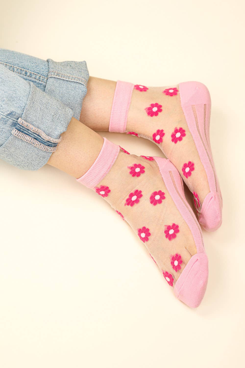 Floral Embroidered Mesh Ankle Socks